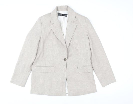 Zara Women Beige XS Single-Breasted Linen Blend Blazer Jacket