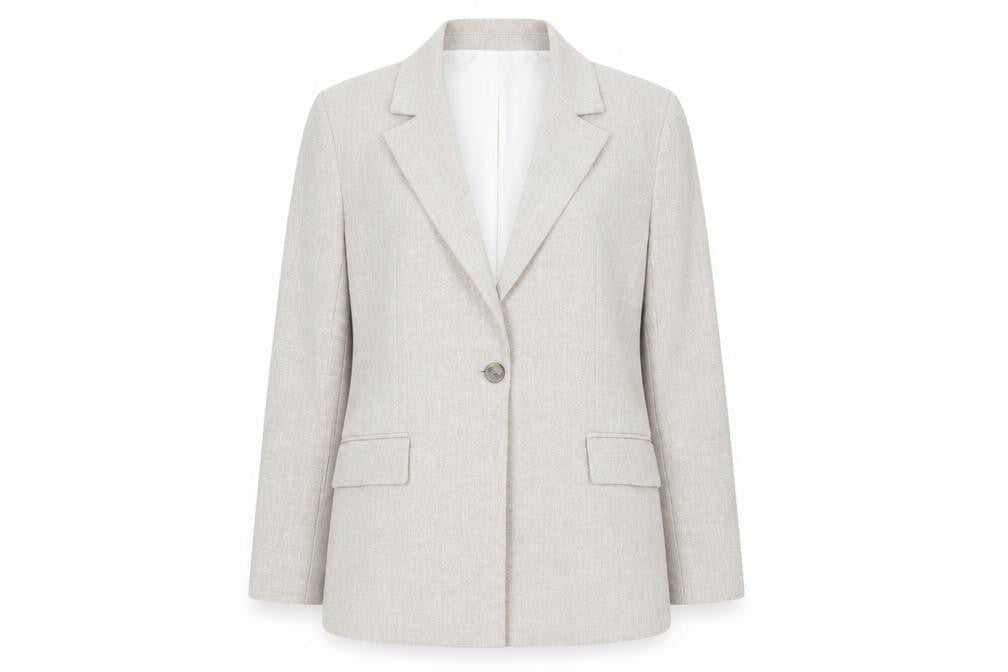 Zara Women Beige XS Single-Breasted Linen Blend Blazer Jacket