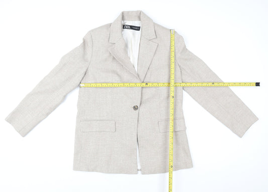 Zara Women Beige XS Single-Breasted Linen Blend Blazer Jacket