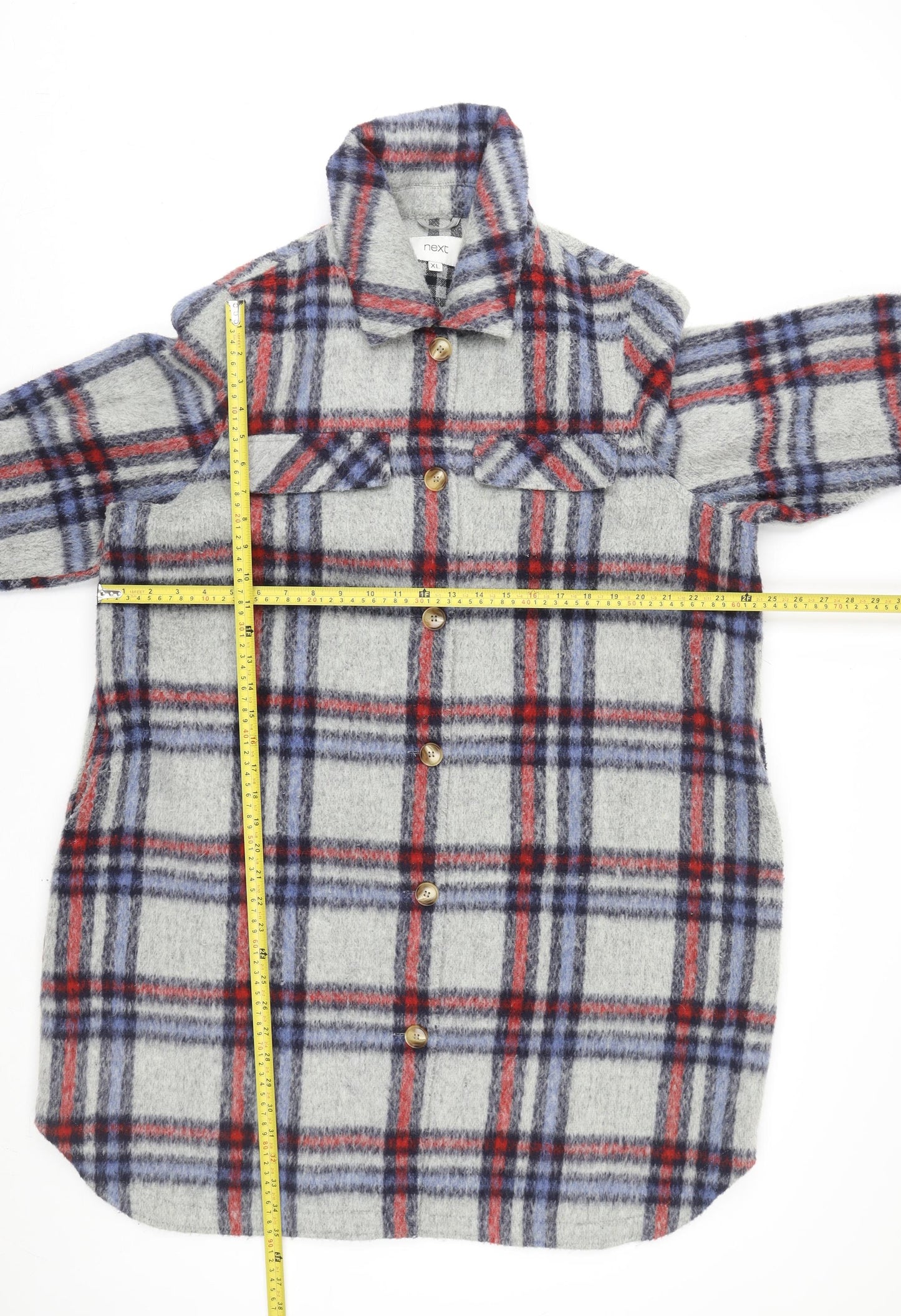Next Men’s Grey Checked Wool Blend Long Coatigan XL