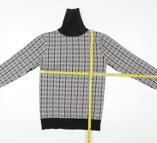 Yu & Me Paris Womens Black White Roll Neck Pullover Sweater Size M