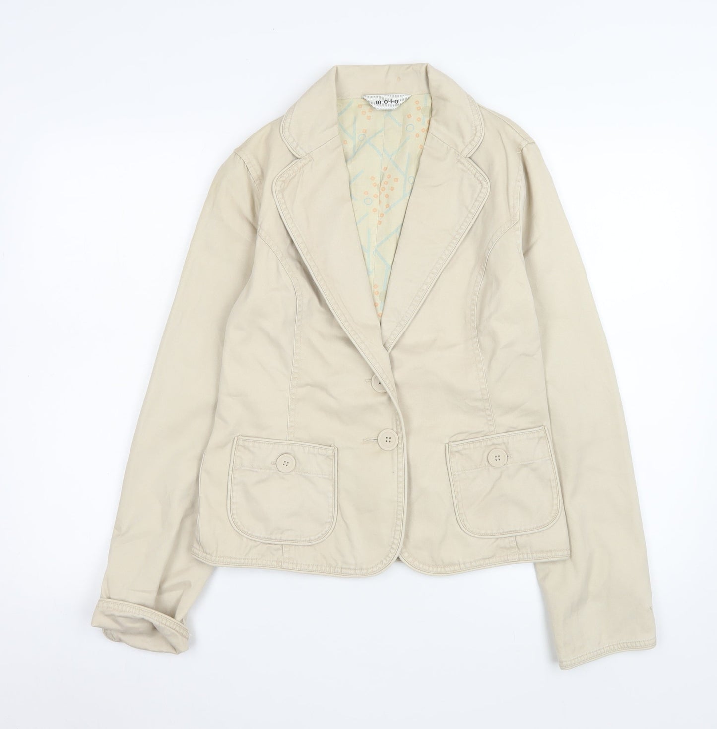 Moto Women Beige Cotton Blazer Jacket Size 10 Regular