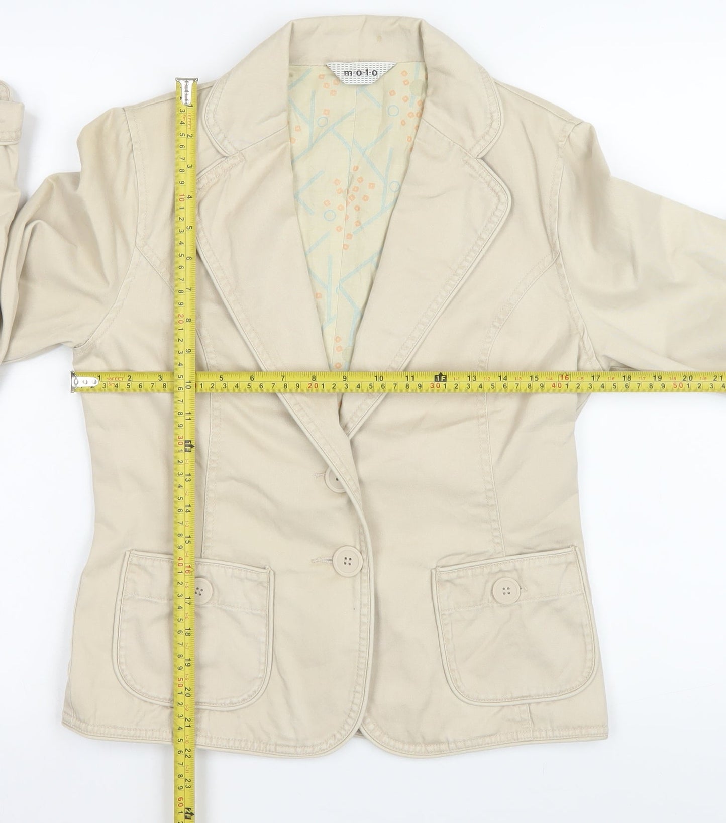 Moto Women Beige Cotton Blazer Jacket Size 10 Regular