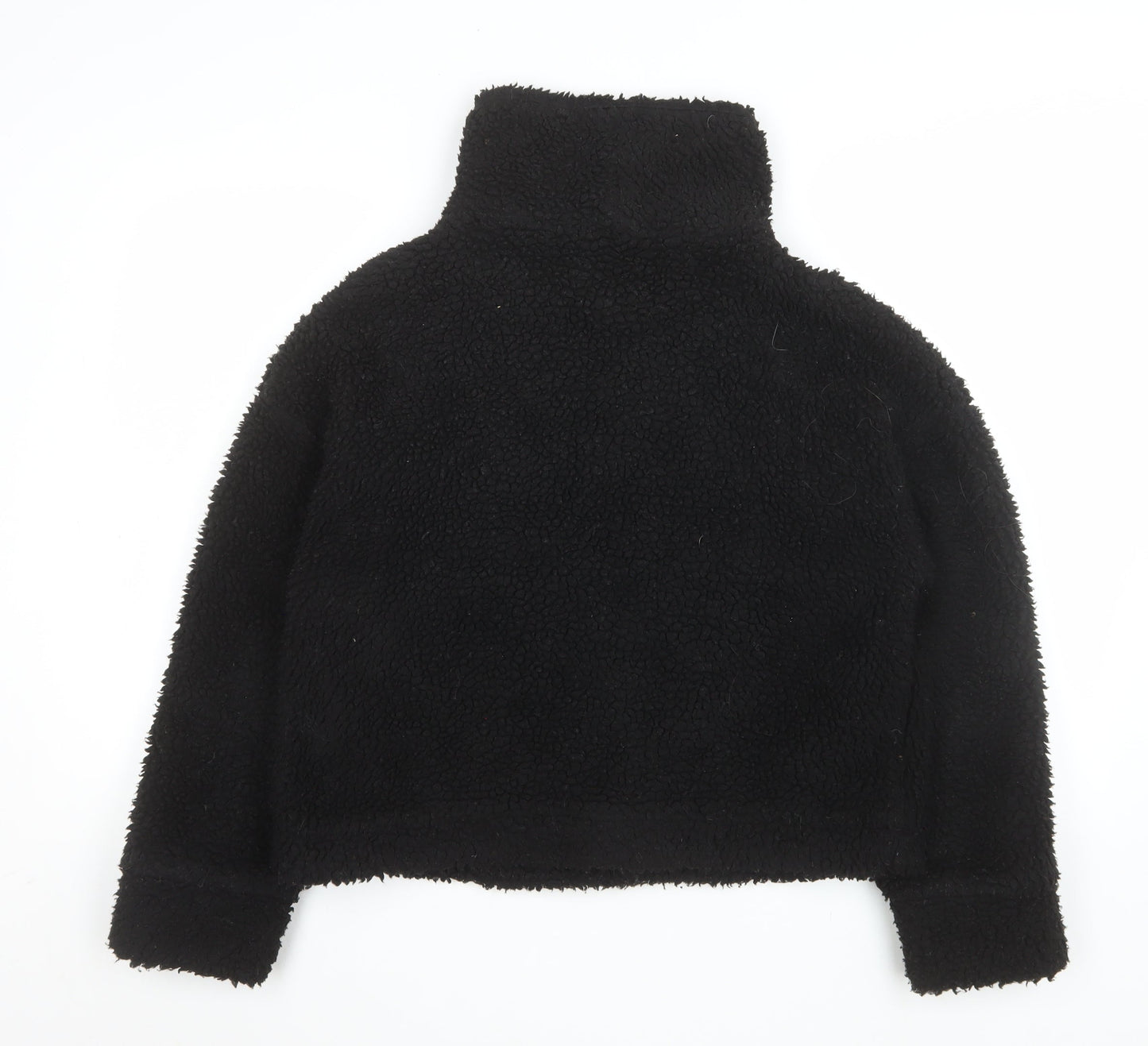 Missguided Women's Black Teddy Fleece Button Up Short Jacket Size 8