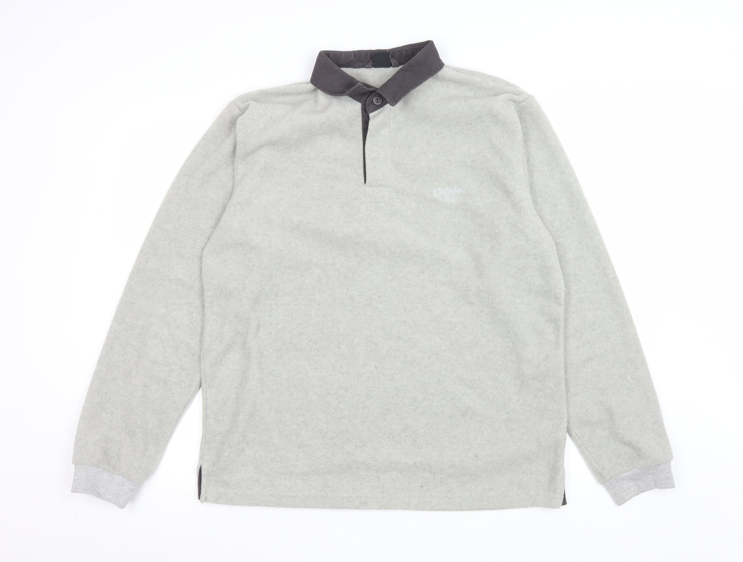 Cotton Traders Men's Grey Collared Henley Fleece Sweatshirt L