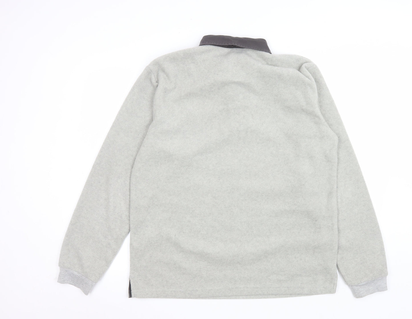 Cotton Traders Men's Grey Collared Henley Fleece Sweatshirt L
