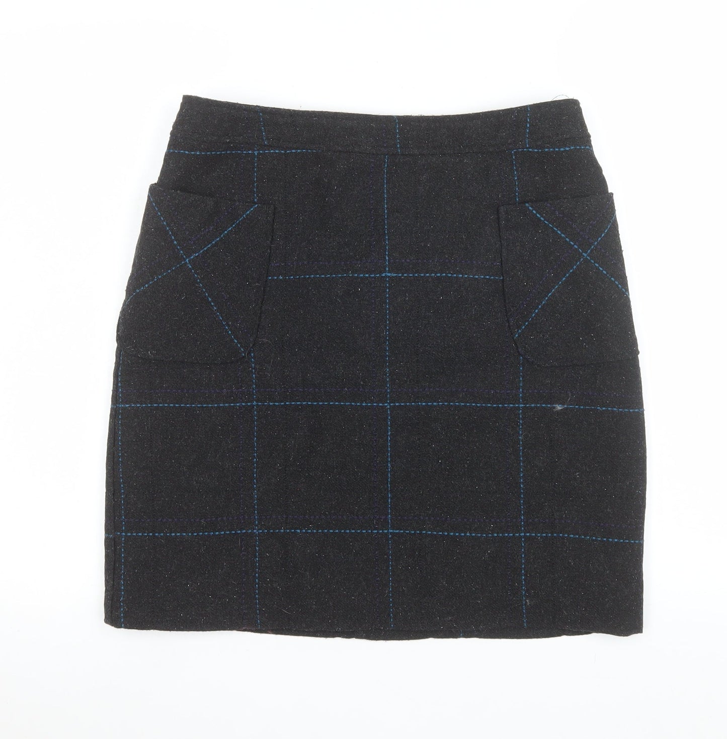 White Stuff Women Black Check Tweed Pencil Skirt Size 10
