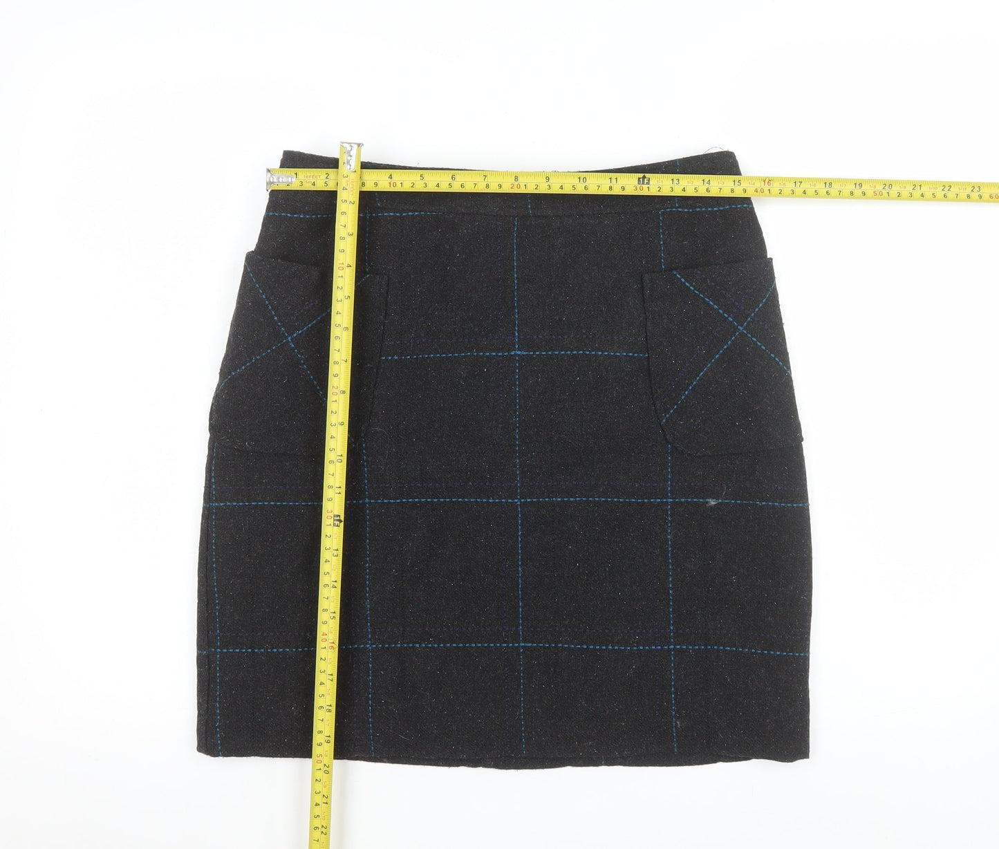 White Stuff Women Black Check Tweed Pencil Skirt Size 10