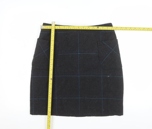 White Stuff Women Black Check Tweed Pencil Skirt Size 10