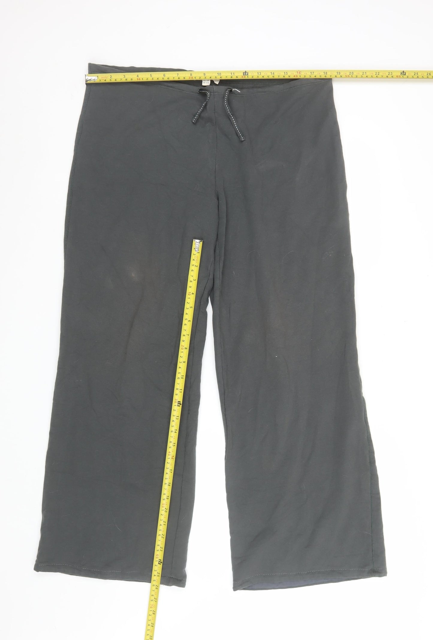 White Stuff Women Black Size 16R Wide-Leg Cotton Drawstring Trousers