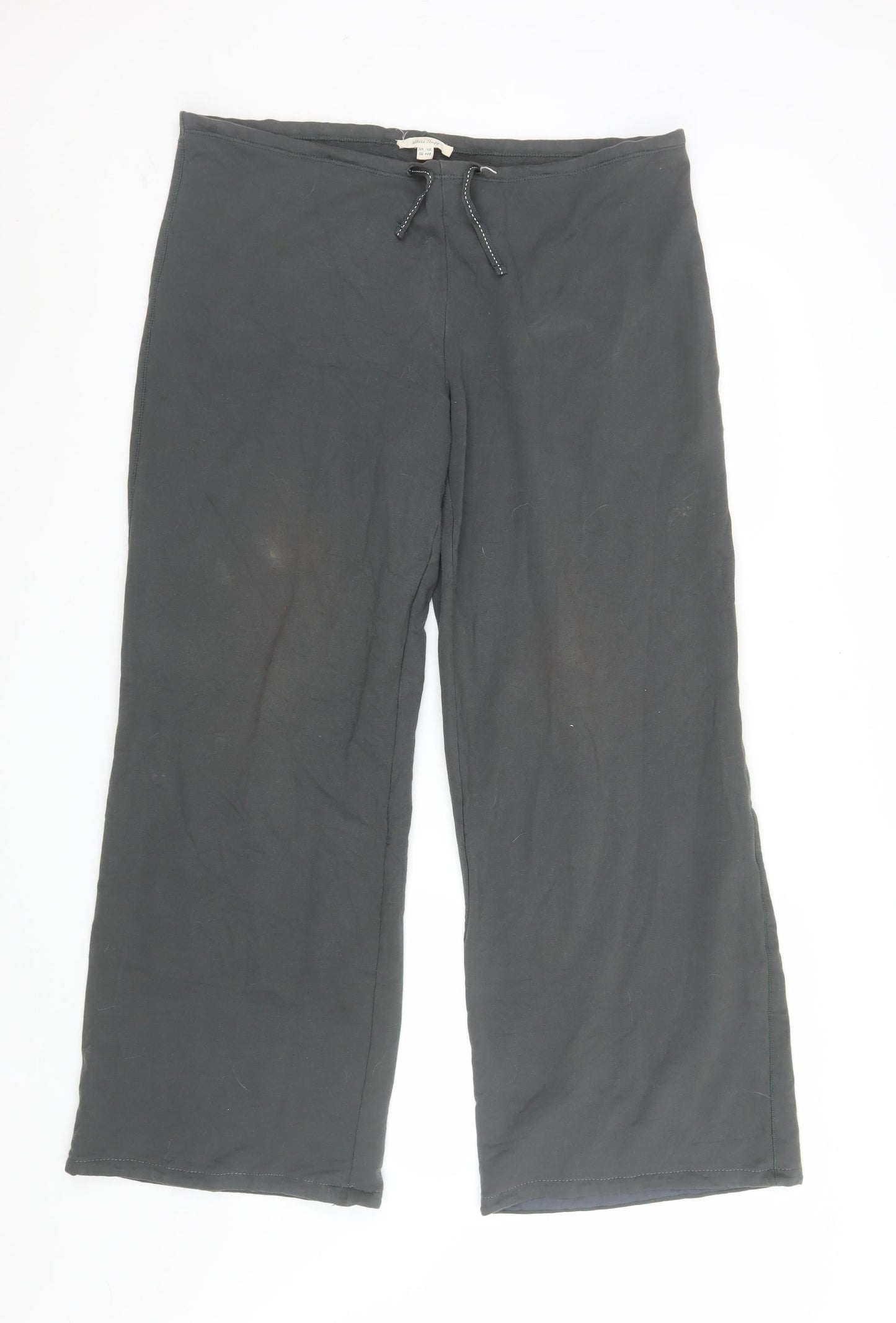 White Stuff Women Black Size 16R Wide-Leg Cotton Drawstring Trousers