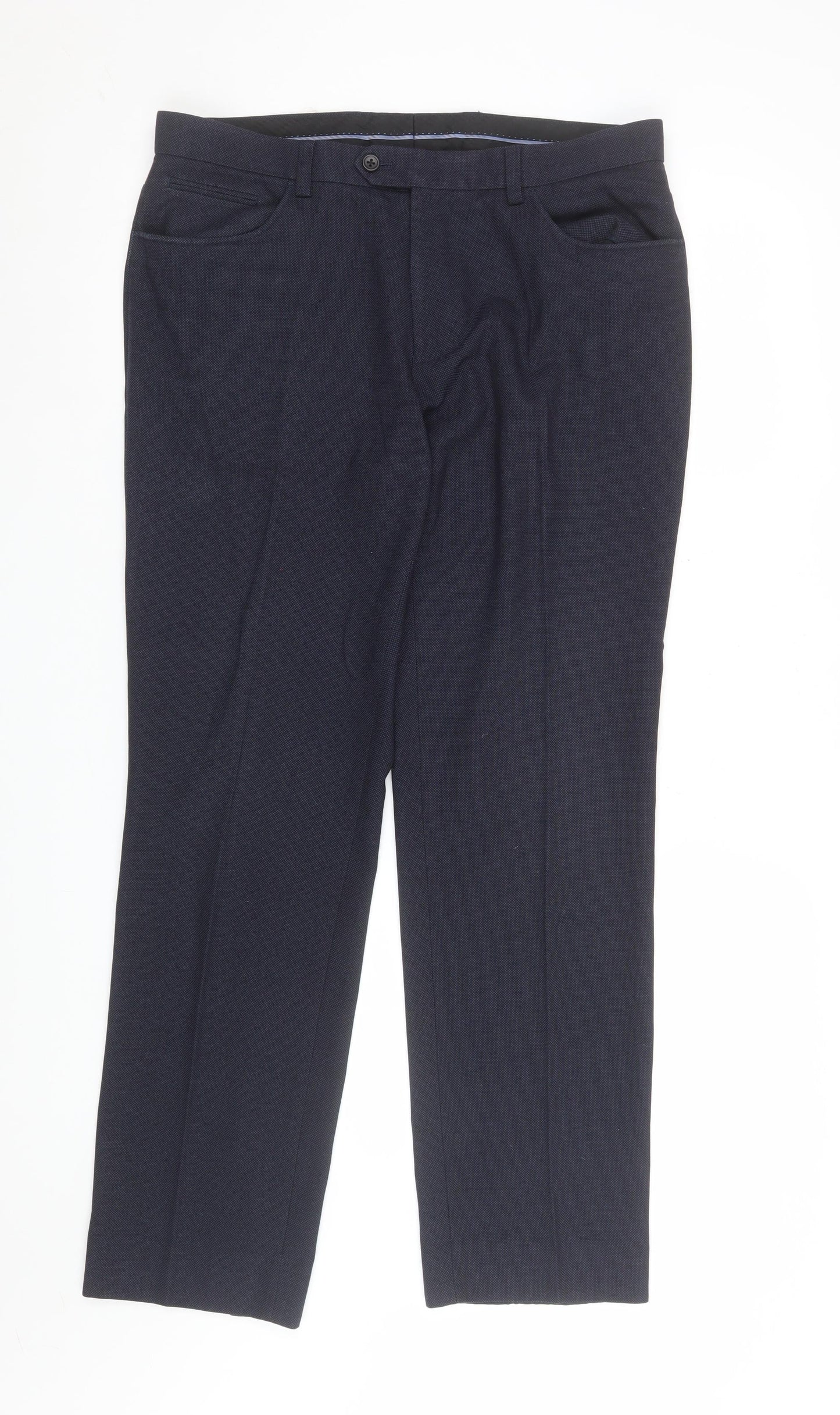 Next Men's Blue 34R Regular Fit Dress Pants Trousers