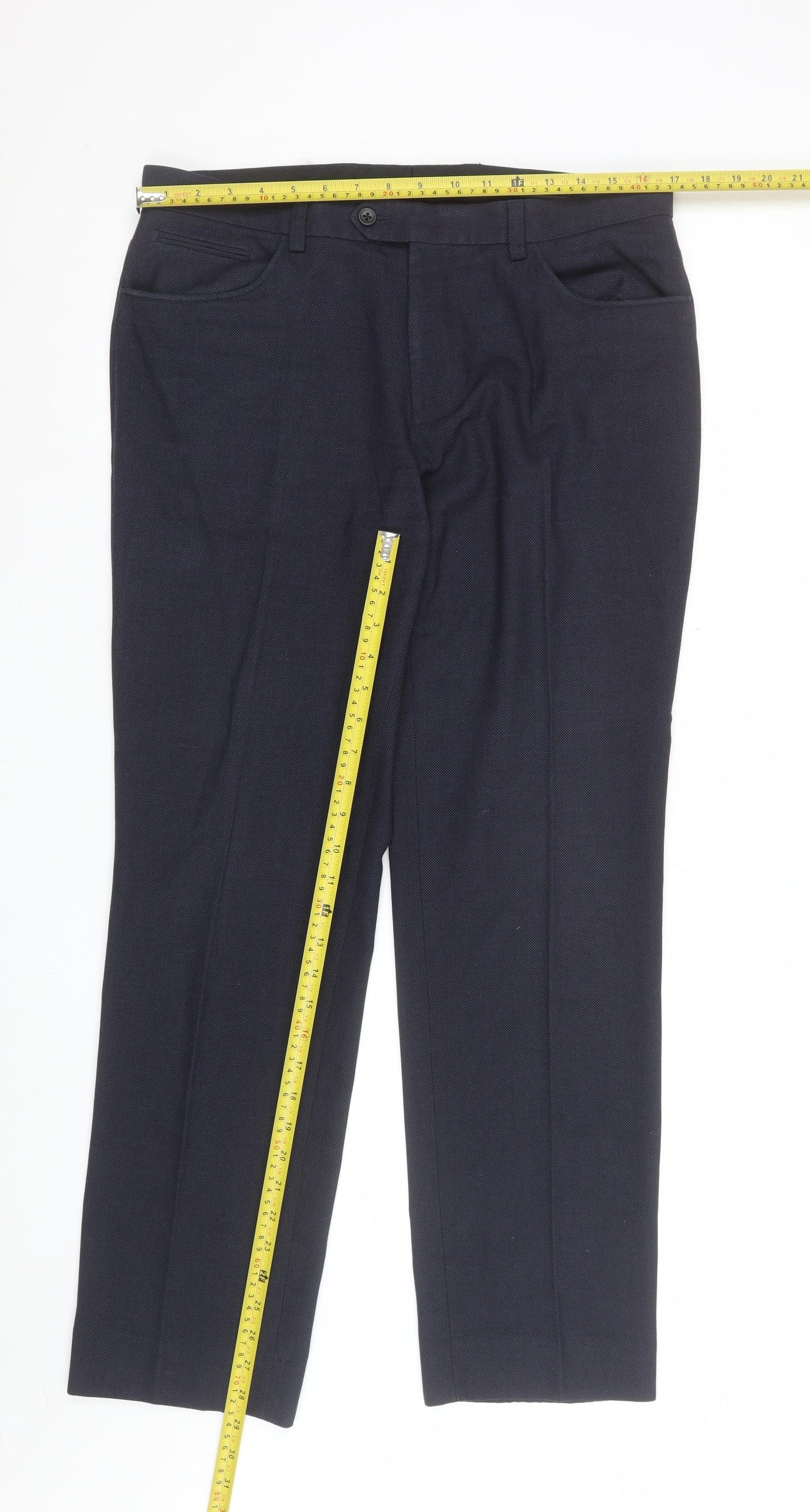 Next Men's Blue 34R Regular Fit Dress Pants Trousers
