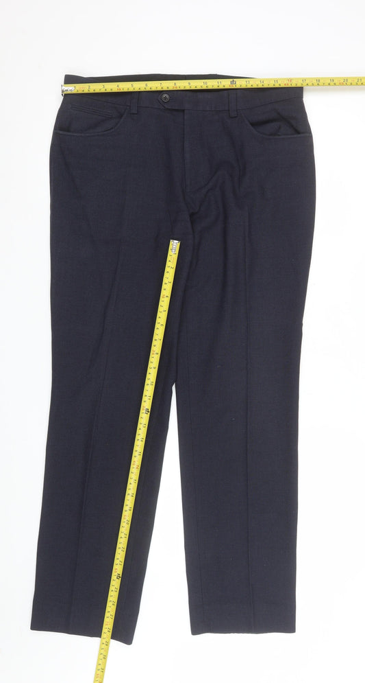 Next Men's Blue 34R Regular Fit Dress Pants Trousers