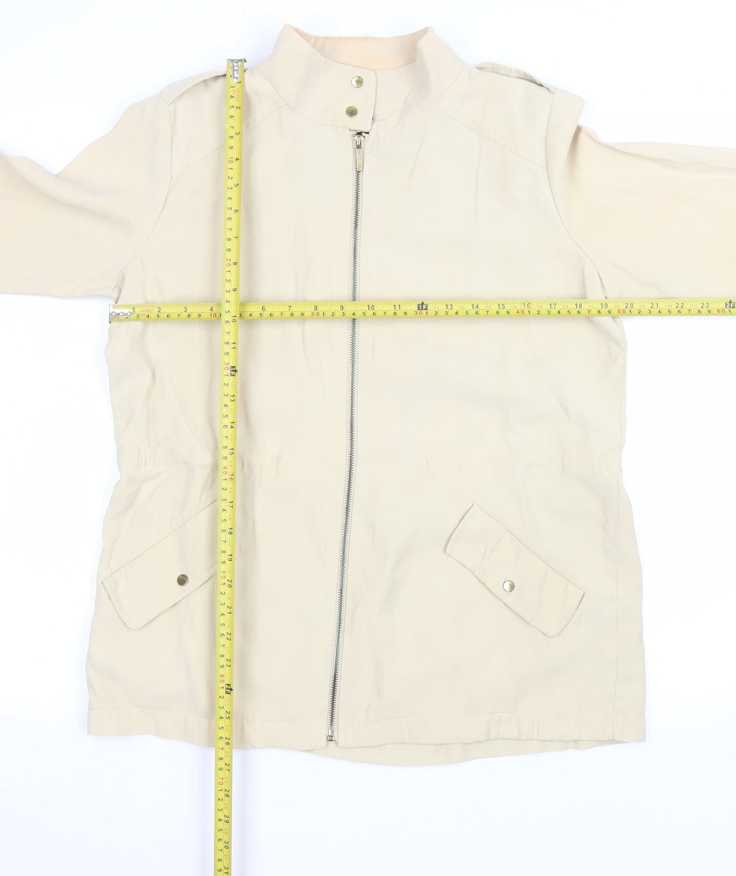 Zara Women Beige Cotton Blend Mid-Length Basic Jacket Size 12