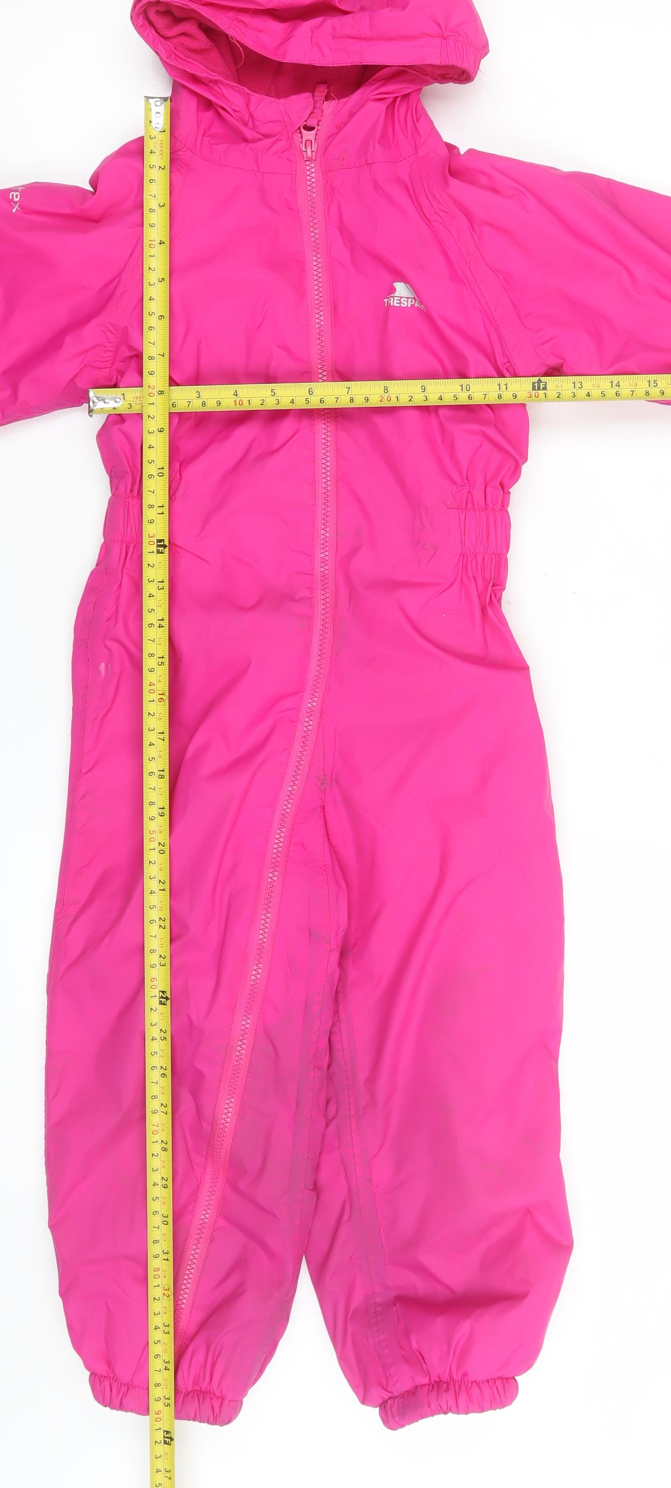 Trespass Girls Pink Waterproof Hooded Jumpsuit 3-4 Years Breathable All-in-One