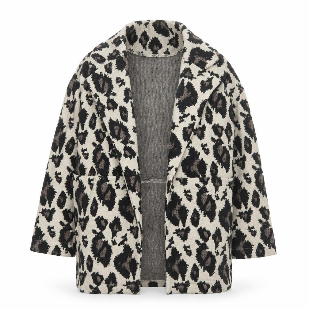 Front view of Next girls’ beige animal print coatigan 8 years mid-length knit jacket