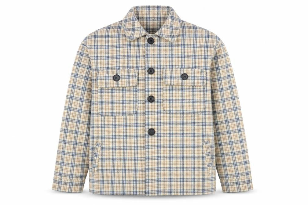 Motel Mens Rocks Beige Check Flannel Button Jacket XS
