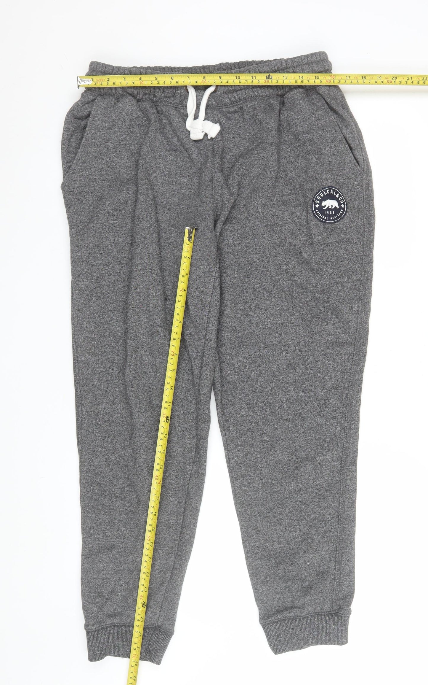 SoulCal & Co Men's Grey Jogger Trousers Size 16 Elastic Waist Fleece