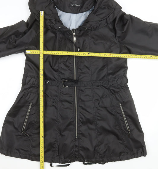 Jan Kuiperus Womens Black Size 12 Hooded Belted Parka Coat