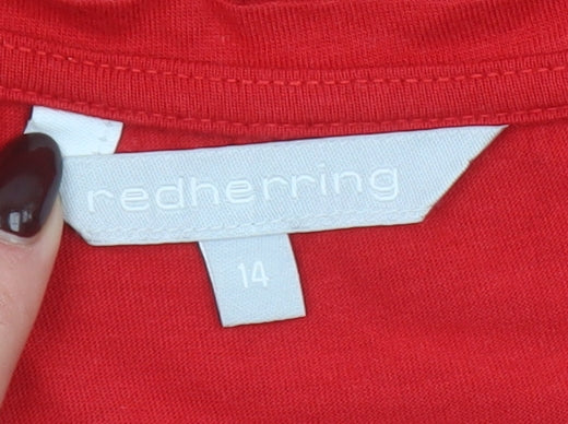 Red Herring Women's Red Size 14 Basic Short Sleeve Cotton Modal T-Shirt