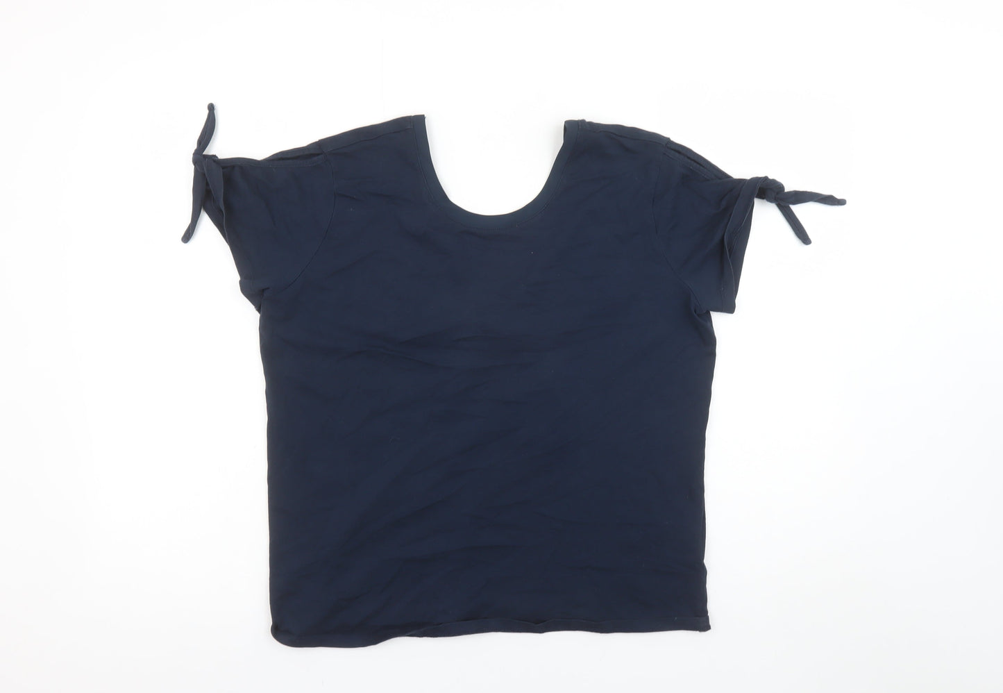 Marks and Spencer Womens Navy Blue Short Sleeve Bow Tie Cotton Top UK 12