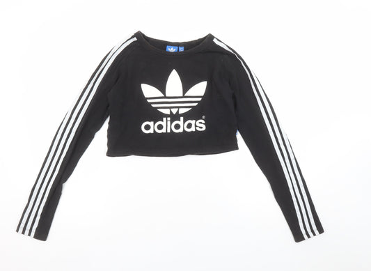 Womens UK Size 12 adidas Black Cotton Blend T-Shirt