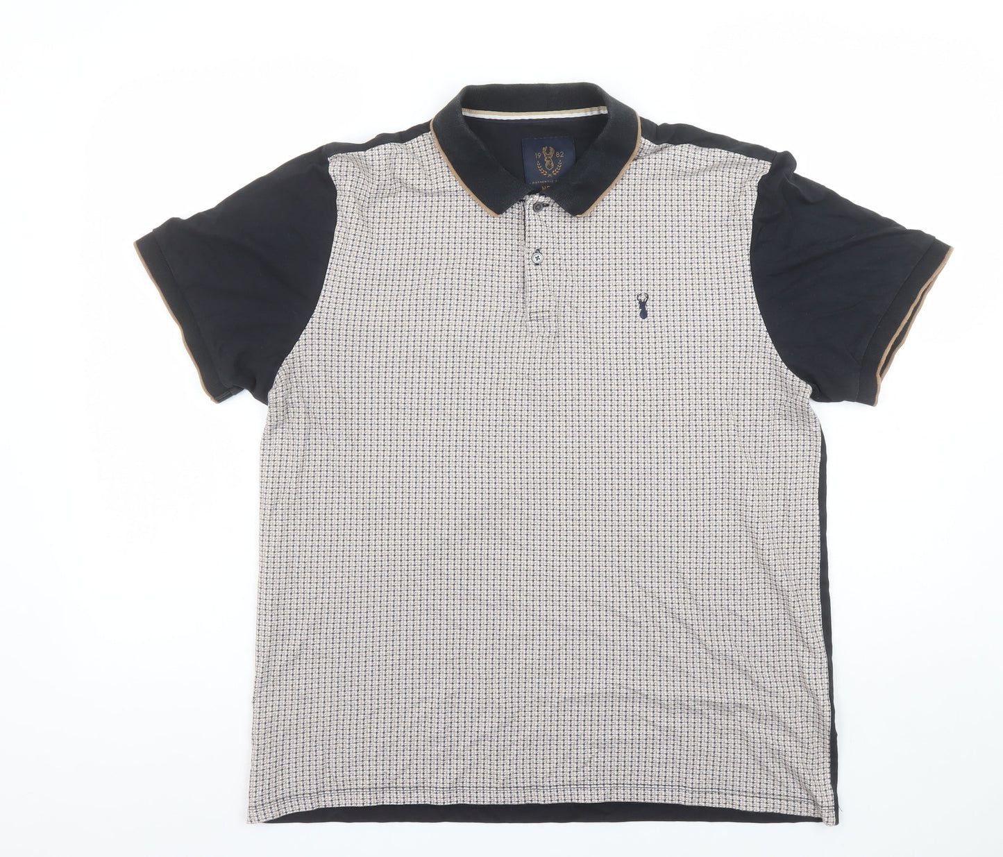 Next Men’s Beige & Black Cotton Geometric Polo Shirt Size L