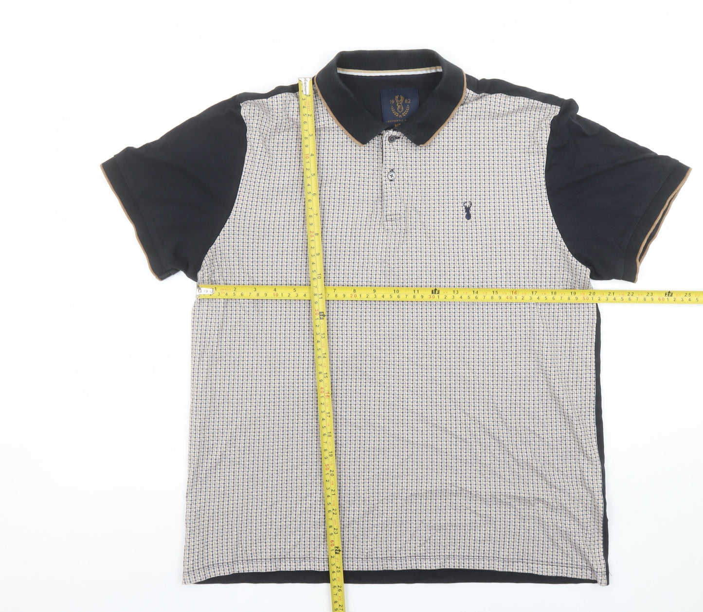 Next Men’s Beige & Black Cotton Geometric Polo Shirt Size L