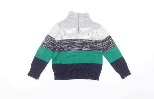 Tommy Hilfiger Boys Grey Green Blue 4 Years 1/2 Zip Cotton Jumper