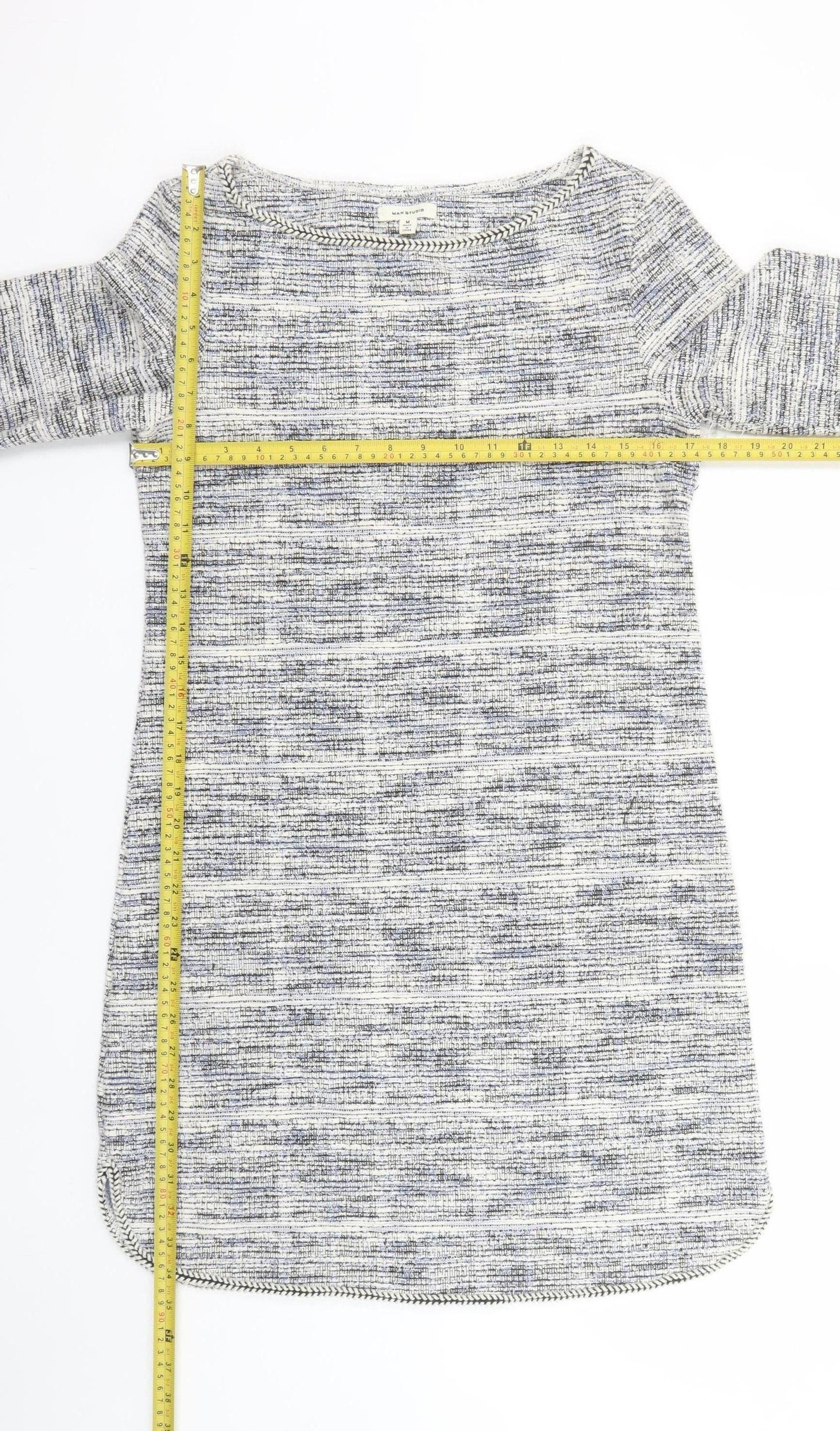 Max Studio Women’s Grey Shift Dress M Woven 3/4 Sleeve Boat Neck