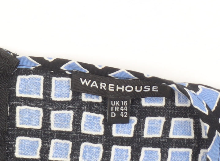 Warehouse Women Blue Geometric Shift Dress Size 16 Short Sleeve