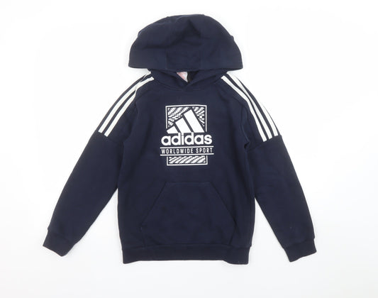 Adidas Boys Navy Hoodie 9-10 Years Pullover Graphic Sport Style