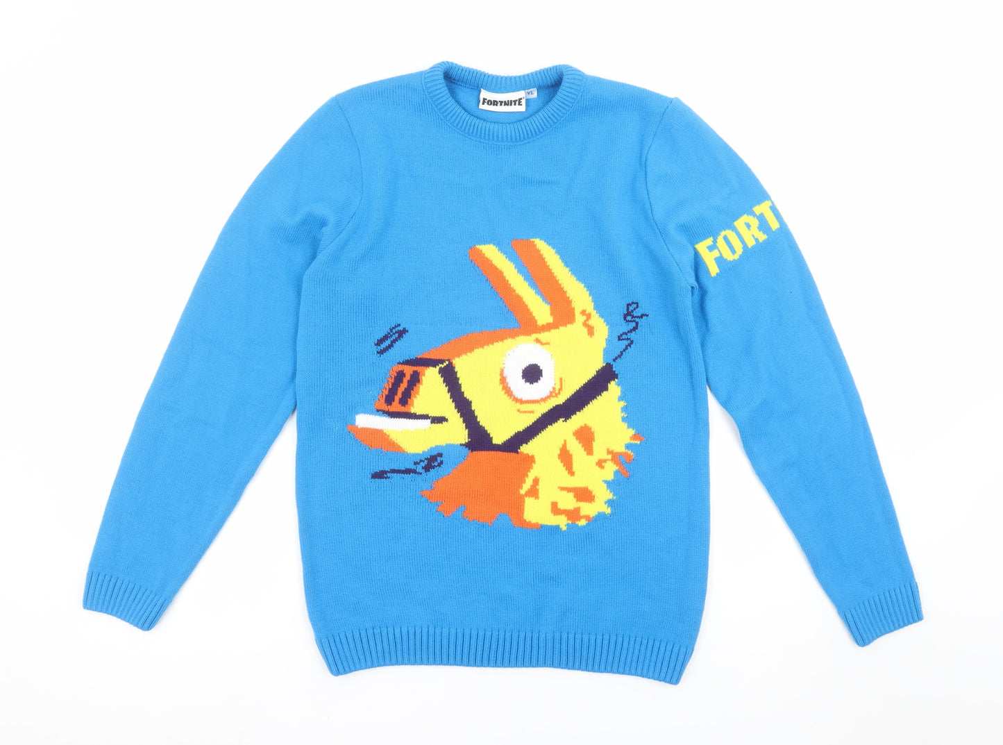 Fortnite Boys Blue Llama Graphic Knit Jumper YL 14 Years Pullover Sweater