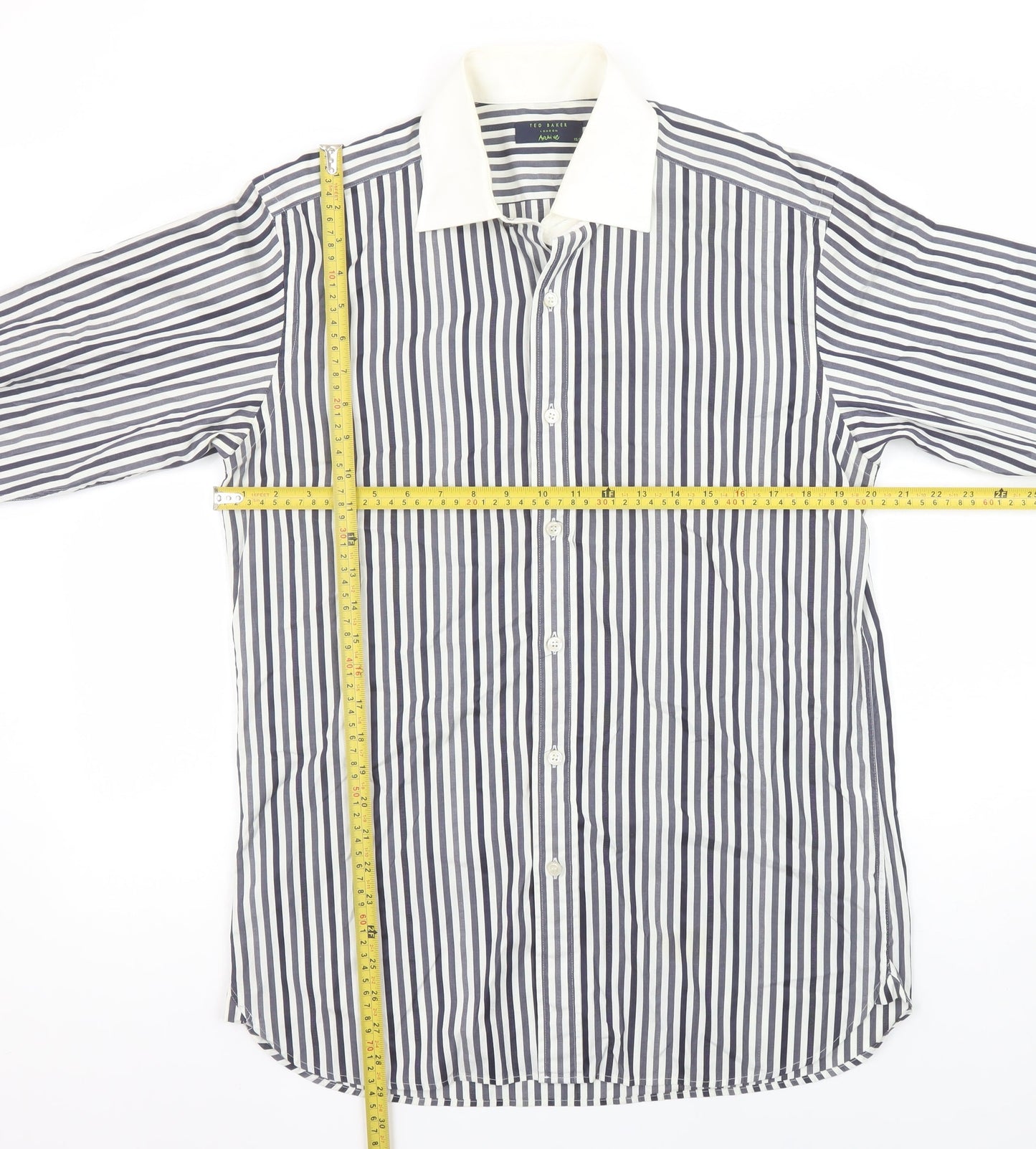 Ted Baker Men's Blue White Striped Slim Fit 15.5 Inch Formal Shirt