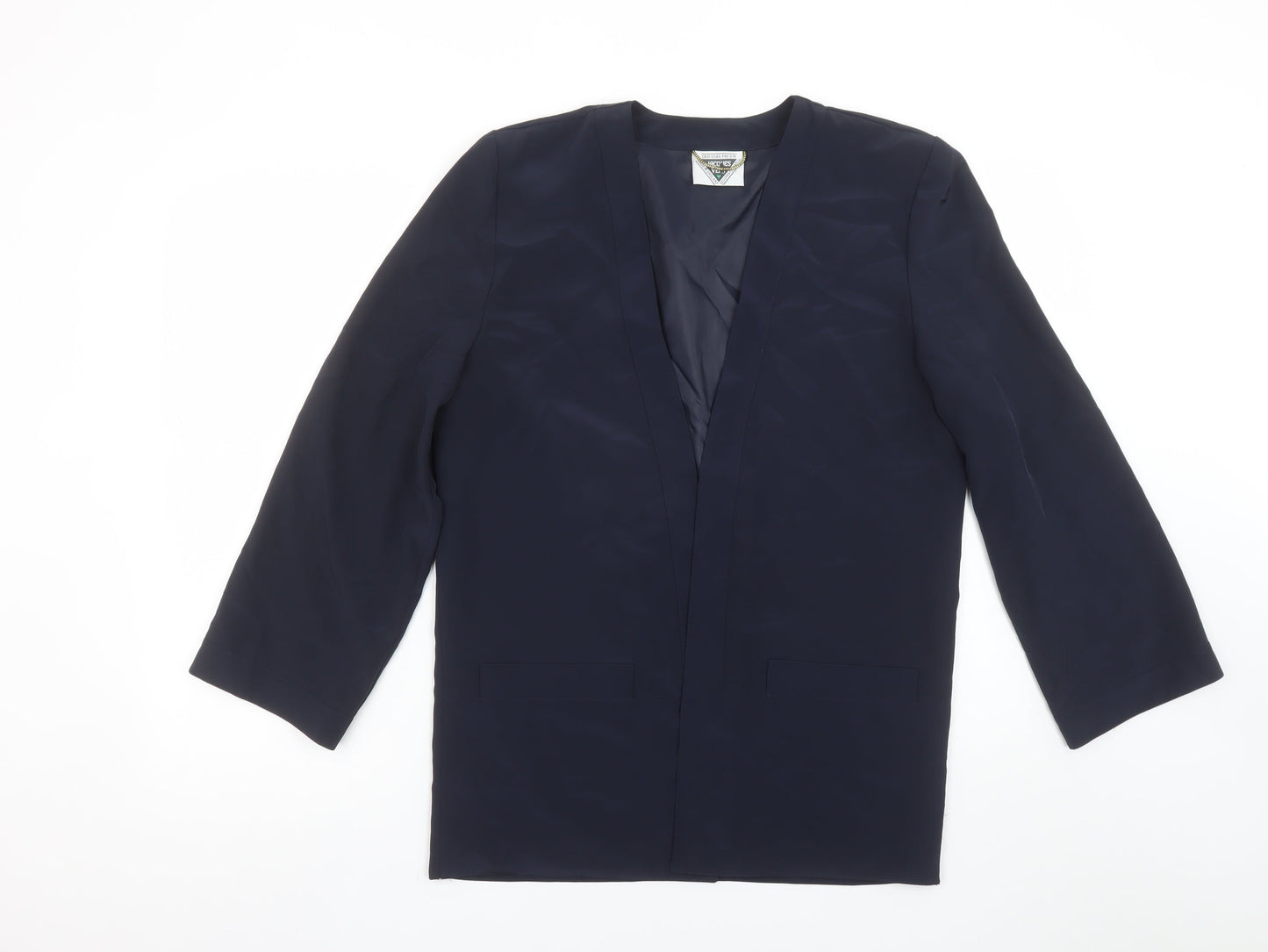 Jacques Vert Women Navy Blue Long Blazer Jacket Size 10 Classic Fit