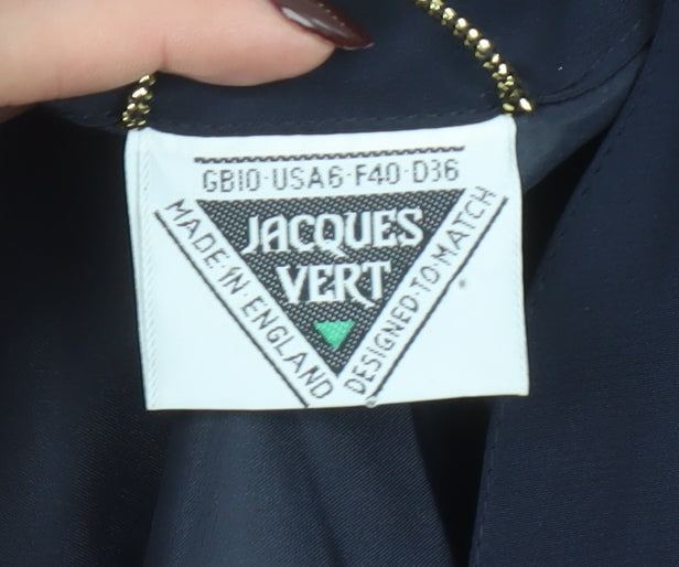 Jacques Vert Women Navy Blue Long Blazer Jacket Size 10 Classic Fit
