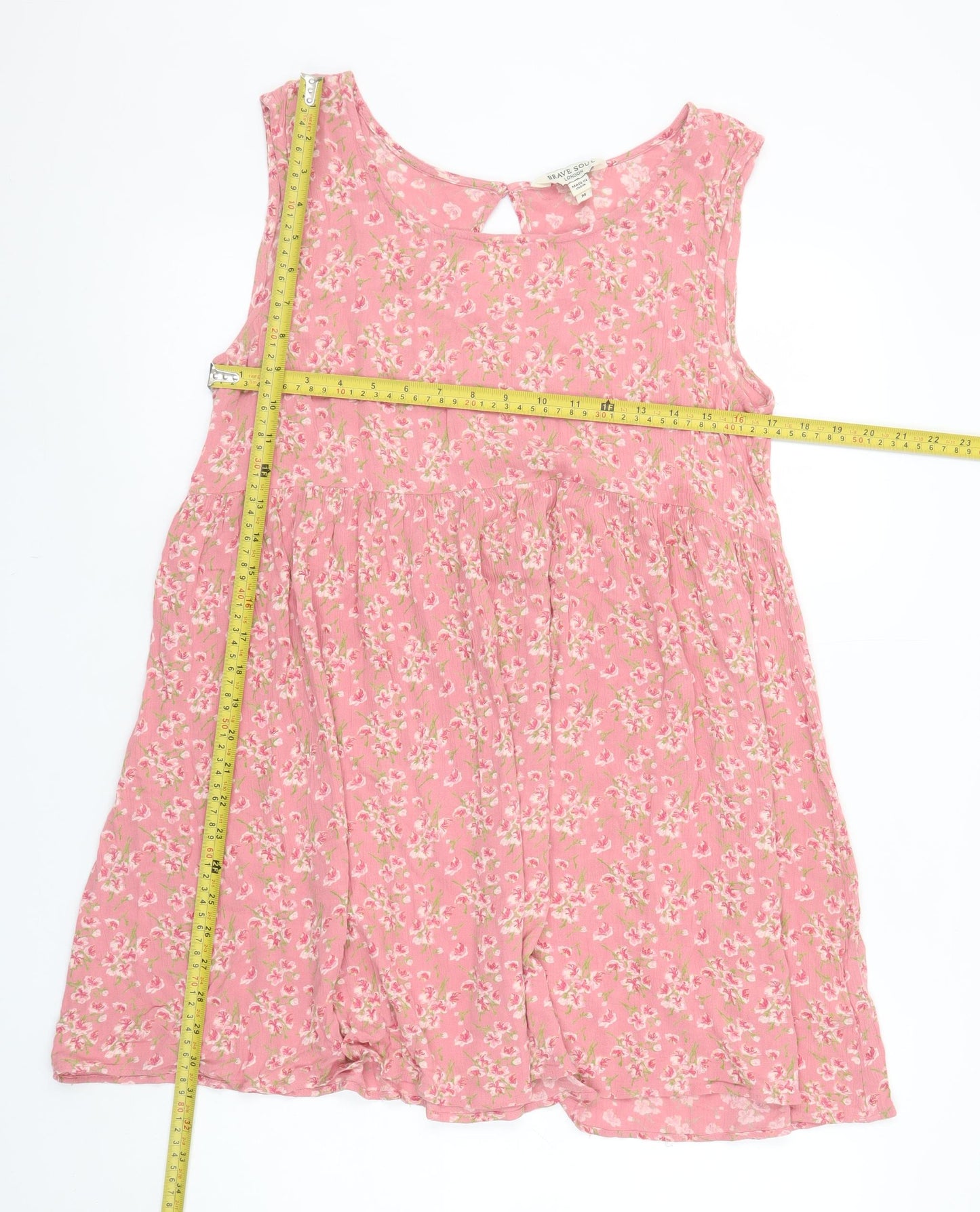 Brave Soul Women Pink Floral Sleeveless Shift Dress M