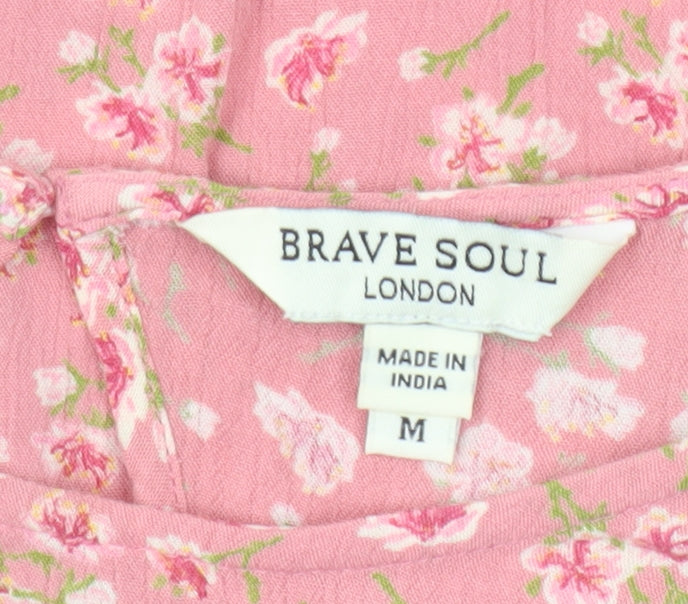 Brave Soul Women Pink Floral Sleeveless Shift Dress M
