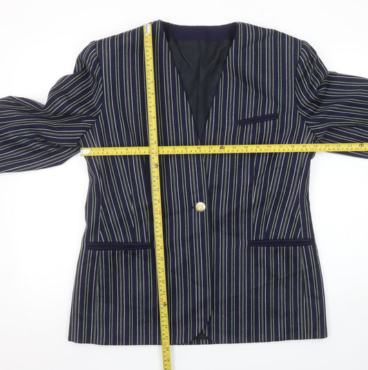 Dorene Women’s Blue Pinstripe Wool Blazer Size 16 Single-Breasted Classic Fit