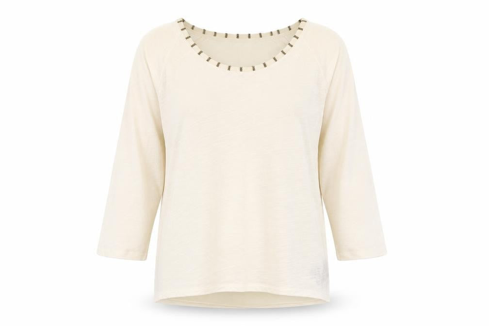 Maison Scotch Women's Ivory Beaded Neck 3/4 Sleeve Blouse Size 10