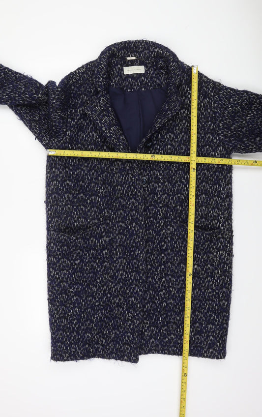 Maison de Nimes Women Blue Wool Blend Mid-Length Overcoat Size 10