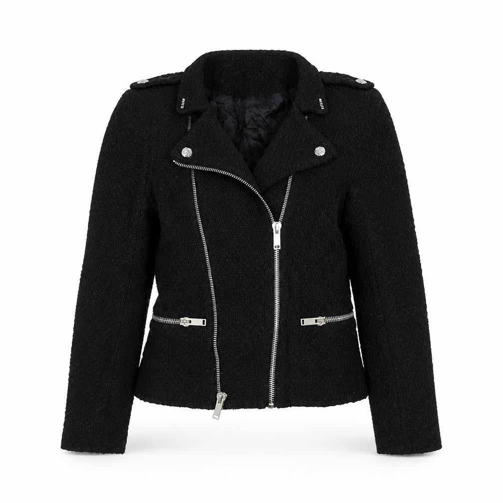 Zara Women Black Wool Blend Biker Jacket Size S