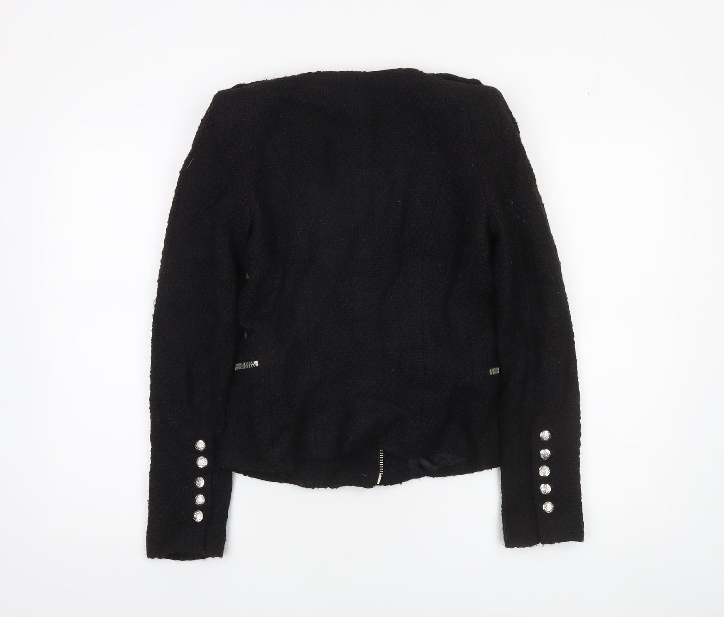 Zara Women Black Wool Blend Biker Jacket Size S