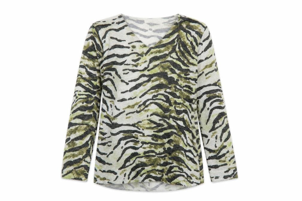 Viola Borghi Women’s Green Animal Print V-Neck Long Sleeve Top M