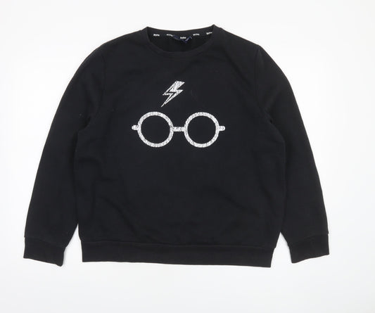 Harry Potter Womens Black L Sweatshirt Lightning Glasses Graphic Pullover