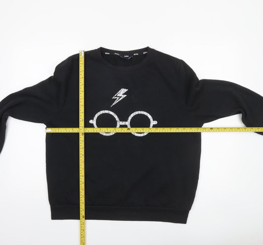 Harry Potter Womens Black L Sweatshirt Lightning Glasses Graphic Pullover
