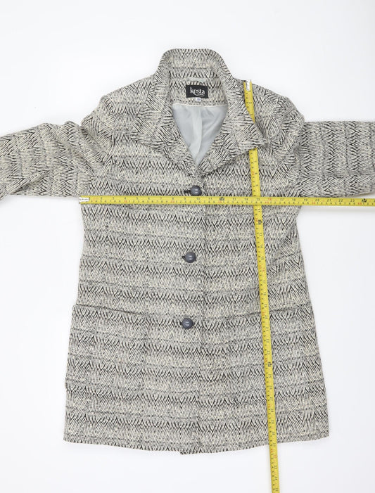 Kesta London Womens Grey Herringbone Wool Blend Mid-Length Coat Size 10