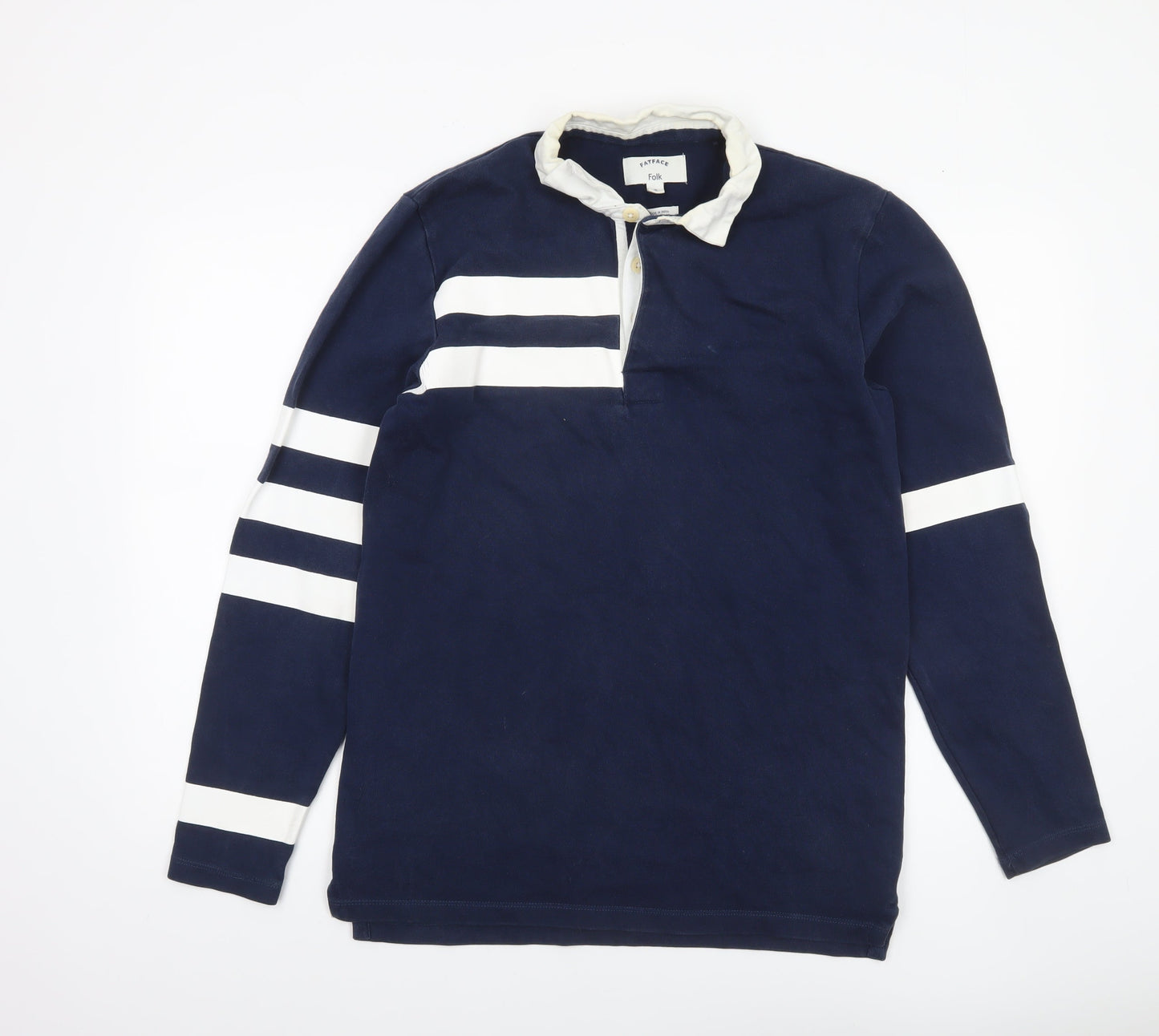 FatFace Men’s Blue Long Sleeve Striped Polo Shirt Size S 100% Cotton