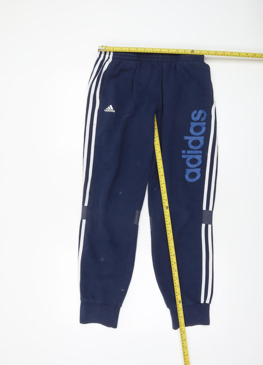 Adidas Boys Blue Jogger Trousers 13-14 Years Regular Fit Fleece Activewear